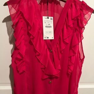 New ZARA Sleeveless Ruffle Pink Top